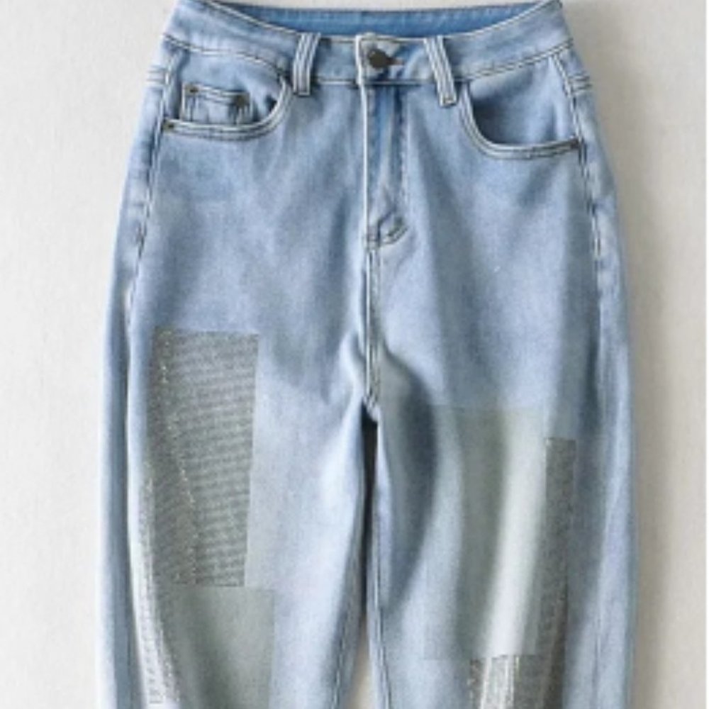 Knee patch diamond denim pants